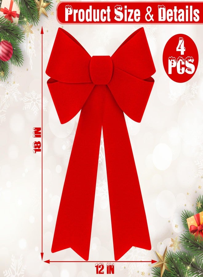 Heartome 4 PCS Christmas Tree Decorations, 12 ×18 Inches Large Red Velvet Bows for Christmas Tree, Plastic Christmas Bows, Outdoor Xmas Bows for Xmas Home Wreath Fence Railing Stairs Fireplace Decor - Image 2
